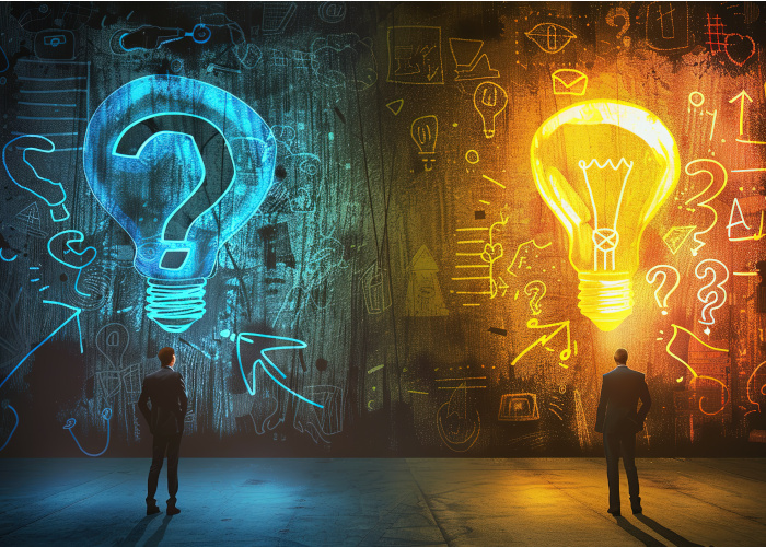 Question and answer, FAQ frequently asked questions, asking and reply to solve problem, help information, solution or q and a session concept, business people with question mark and lightbulb bubble